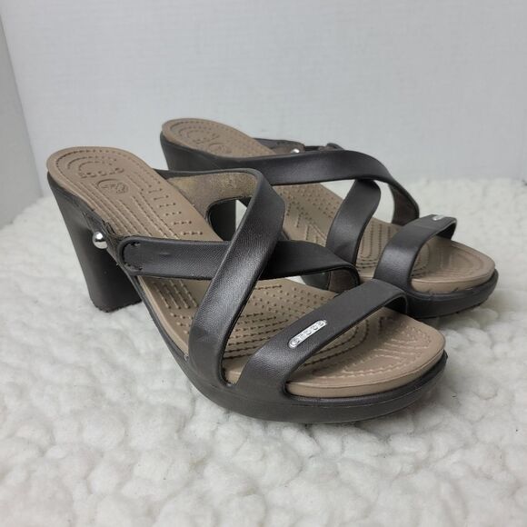Crocs Cyprus IV Heels Sandals WOMENS Size 9 Espresso Mushroom - Picture 1 of 8